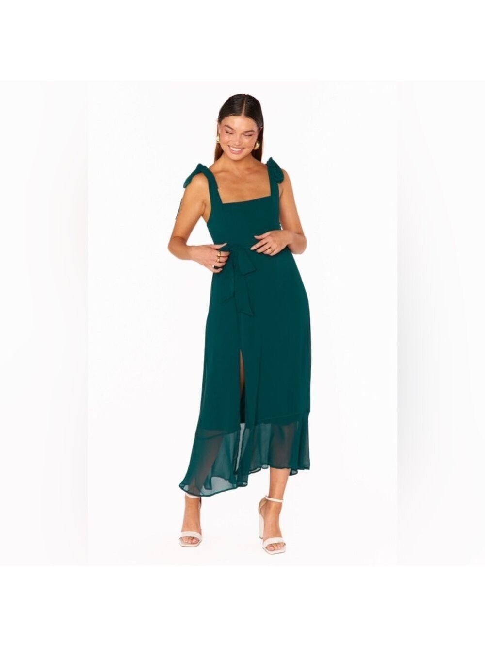Show Me Your Mumu: Claire Midi Dress in Emerald Chiffon Medium